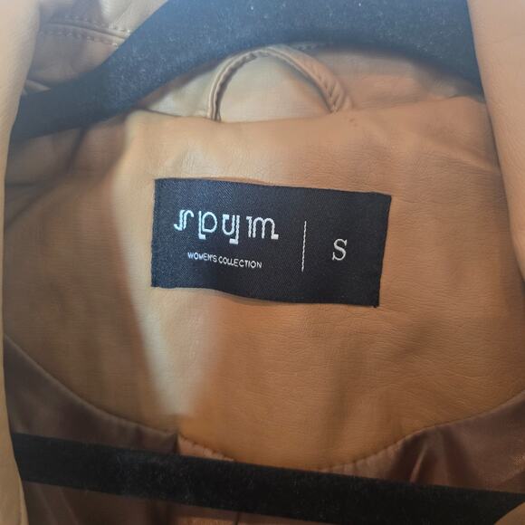 SPYM Faux Leather Light Brown Jacket Size M Full Zip Zipper Pockets Stretch - Picture 10 of 11